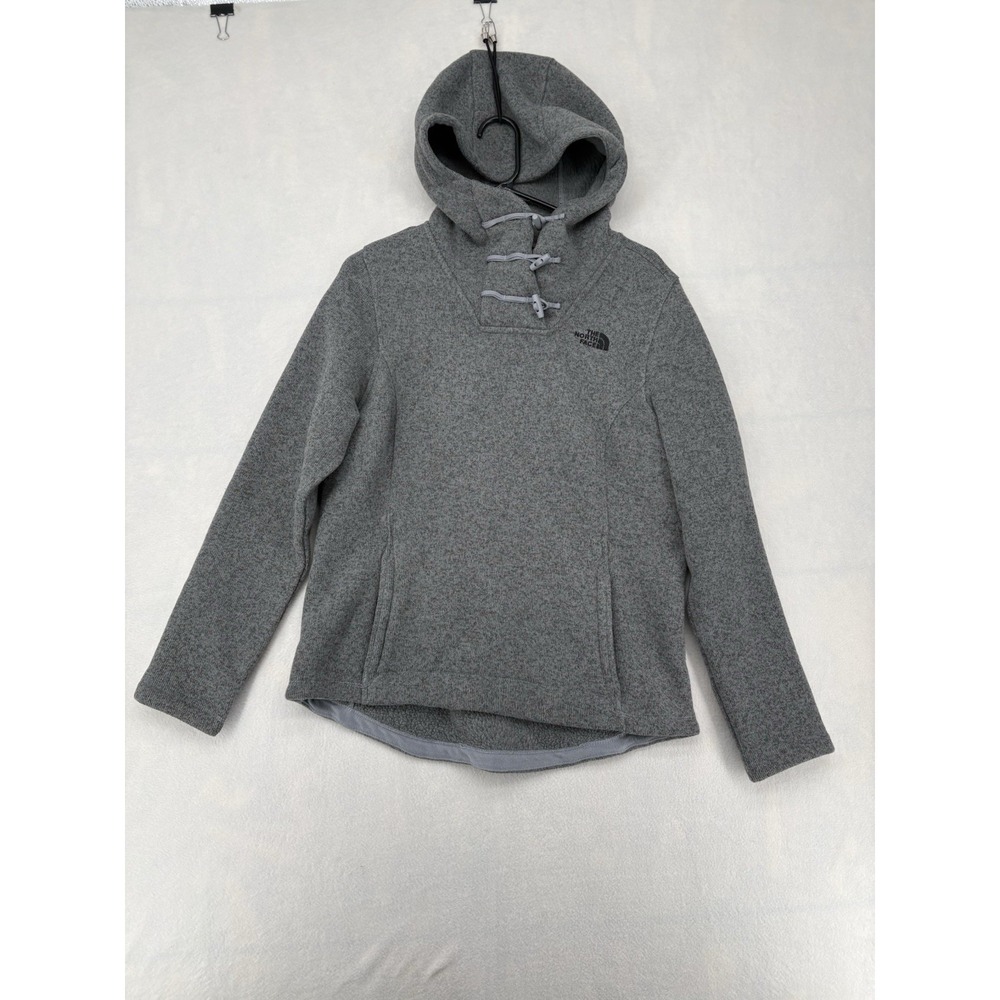 North Face Crescent Hooded Pullover Grey Fleece Toggle Hoodie Womens M NF0A33RB